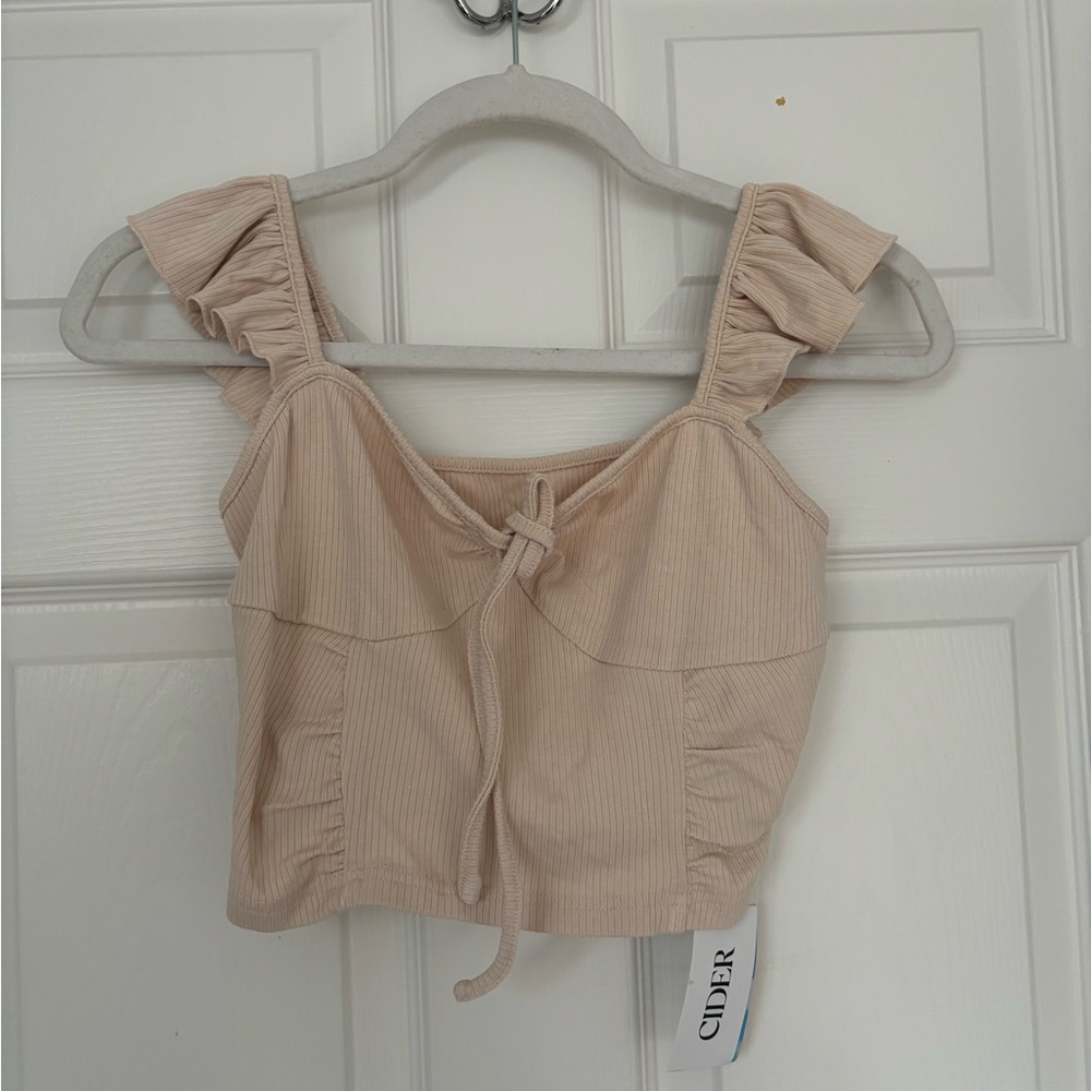 Cider Women's Tan Ruffle Strap Top